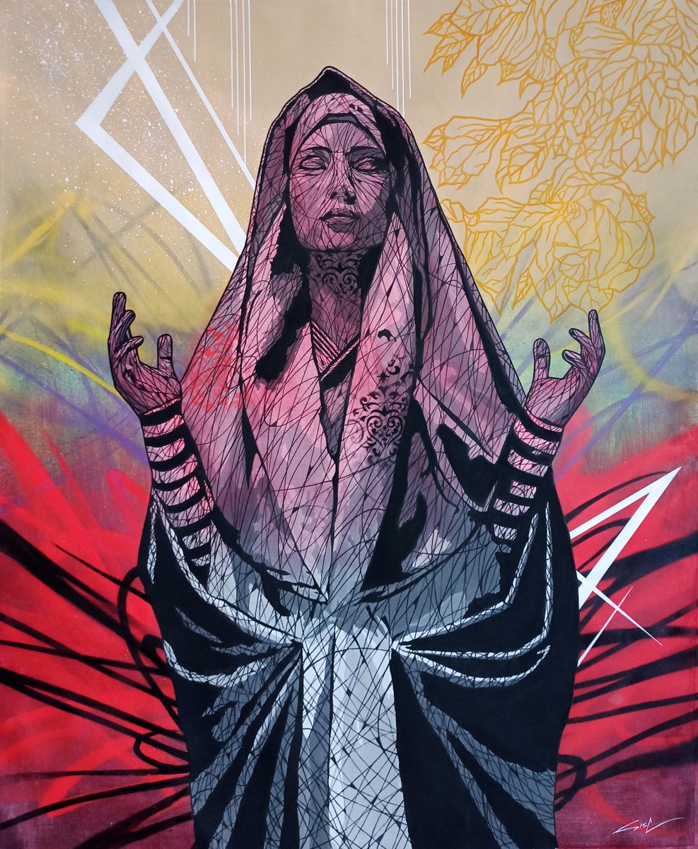 Urban And Pop Portrait Painting By Sisc, 39 X 47", Mythra Soul, Original Artwork