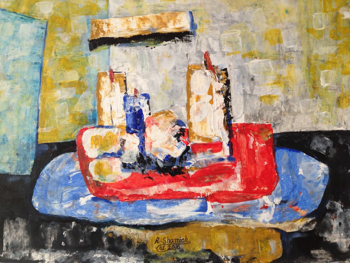 Abstract Acrylic Painting By Abdelrahman Shamieh, 18 X 13, Candles, Original Artwork