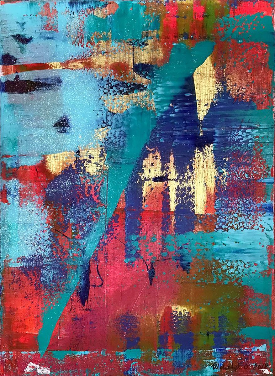 Impressionistic Abstract Acrylic Painting By Olga Melezhik, 20 X 28", Summer Breeze, Original Artwork