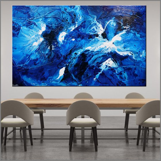 Pure Aquatic 200cm x 120cm Blue White Textured Abstract Art