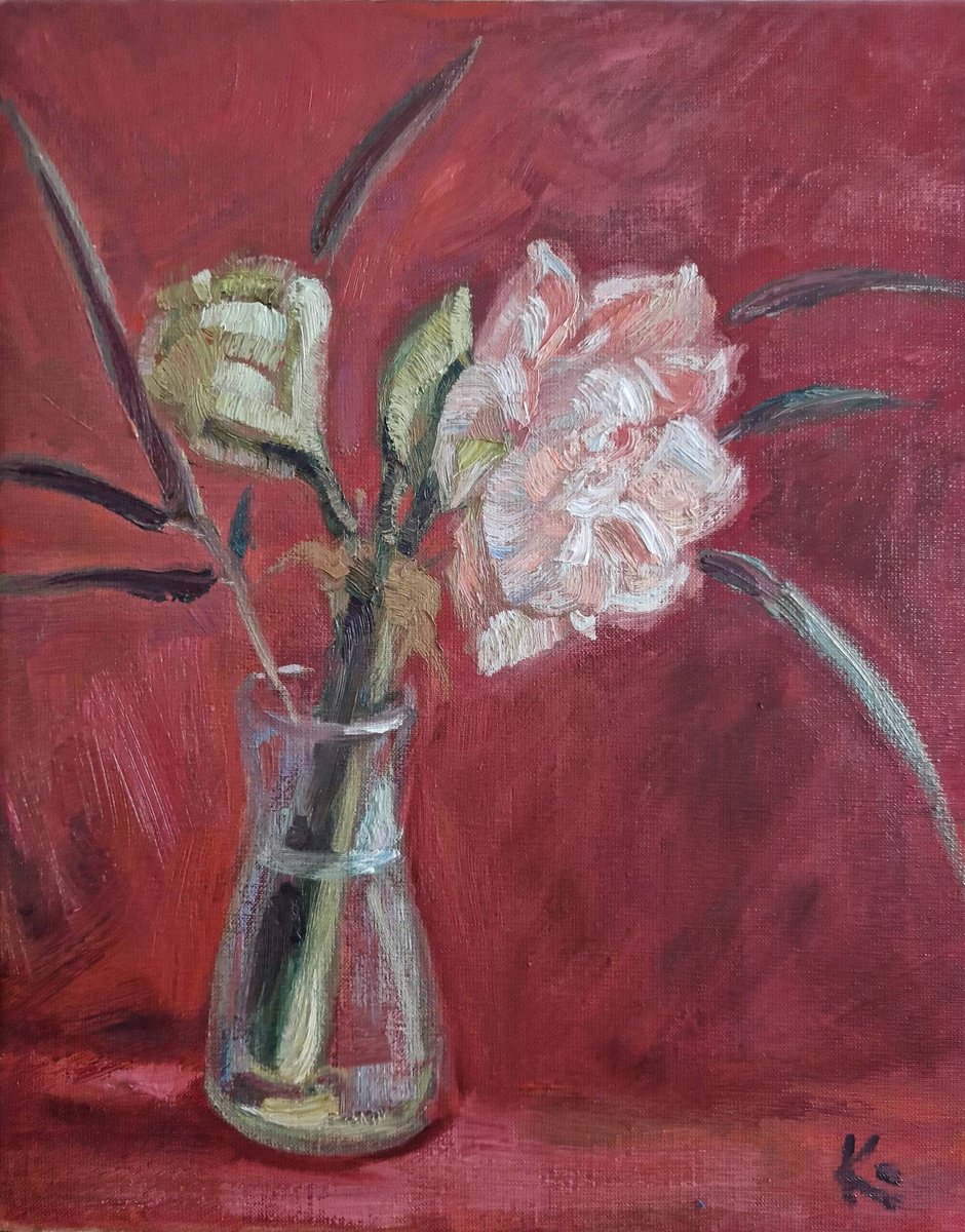Impressionistic Still Life Oil Painting By Olena Kolotova, 16 X 20", Still-Life With Flower "Amaryllis", Original Artwork