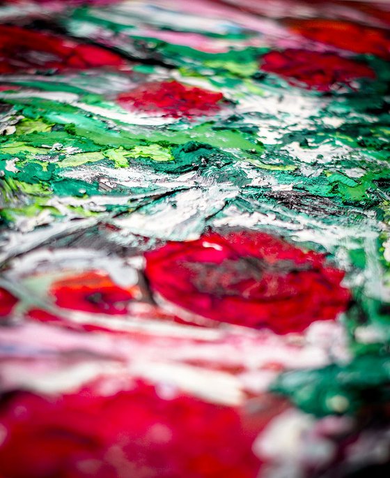 "Indian Roses". Original Semi-Abstract Painting. Signed, Handmade Artwork.