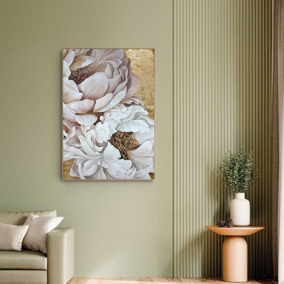 "Golden Silk Flowers 2" Pink gold oil flowers