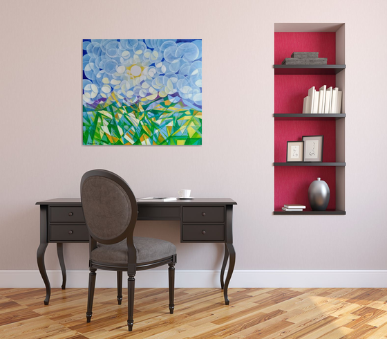 Morning (80x90cm, cubism, oil painting, ready to hang)