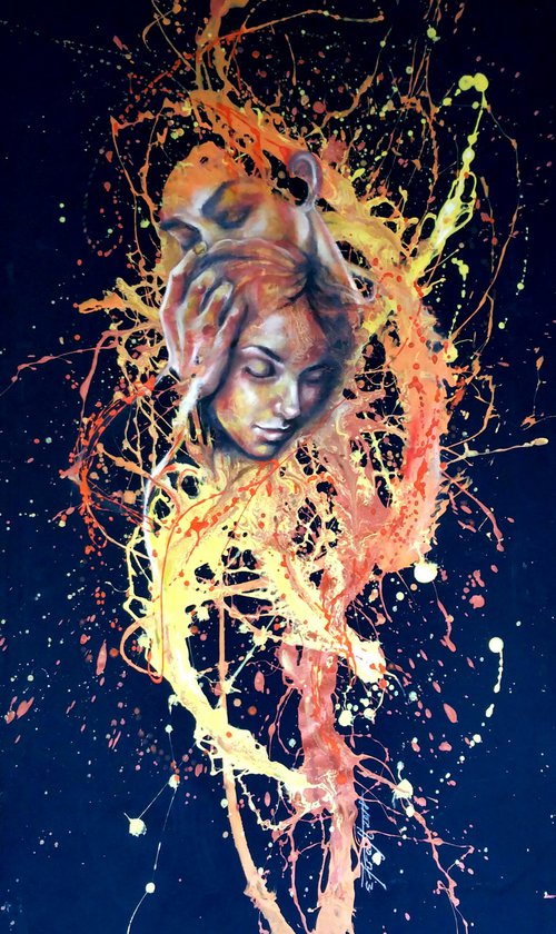 "My Soul" 145x85x2cm, oil large painting on fabric,ready to hang by Elena Kraft
