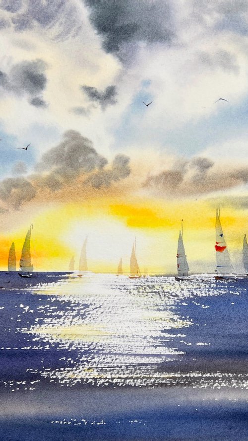 Yachts at sunset #4 by Eugenia Gorbacheva