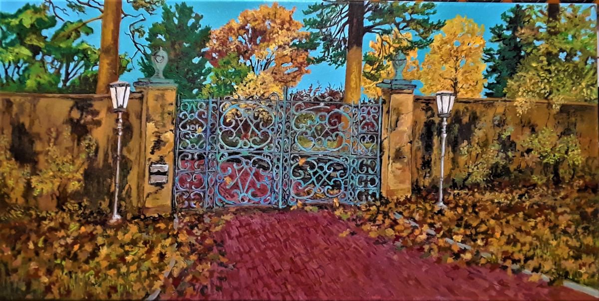 Chestnut Hill Estate Gates in Fall by Nancy Brockmon