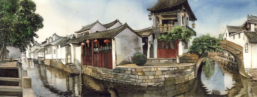 Water village in China by Alfred  Ng