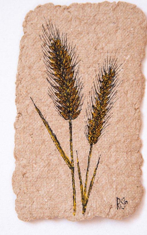 Spikelets on handmade paper by Rimma Savina