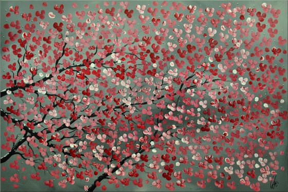 Romance II acrylic abstract painting, cherry blossoms, nature painting, canvas wall art