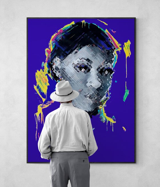 Huge XXXL bright portrait - "Black queen" - Pop Art - Portrait - Contemporary art - Girl - Modern portrait - Purple