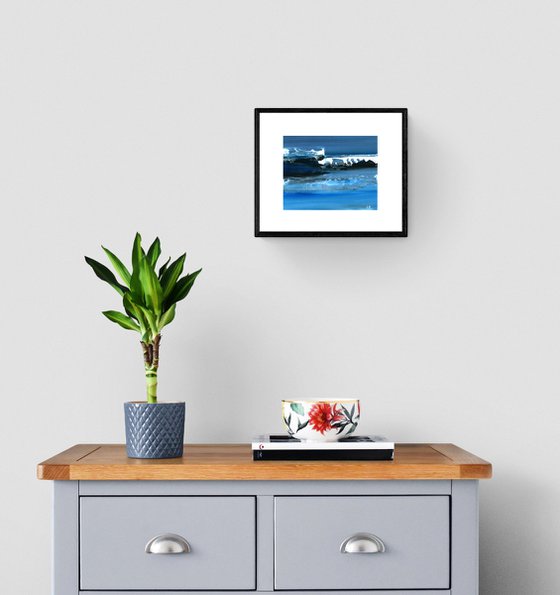 Abstract modern seascape painting on paper, contemporary artwork< abstraction for living room