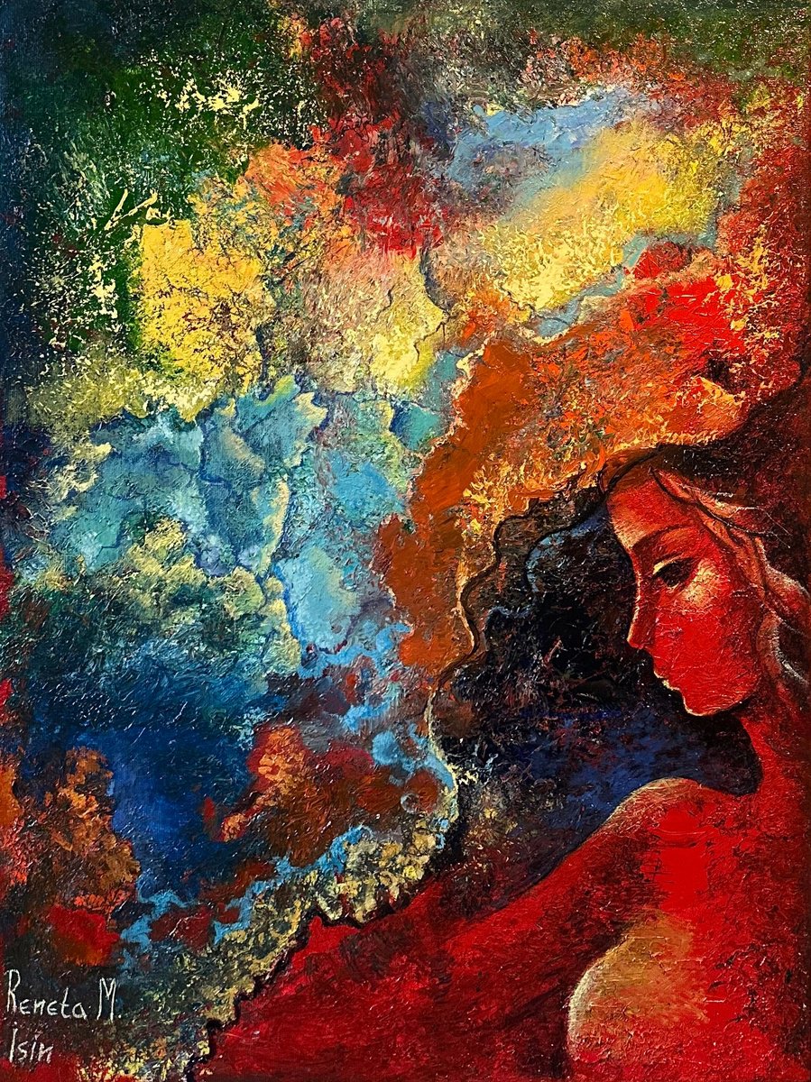 Abstract Portrait Oil Painting By Reneta Isin, 24 X 31", " Helen Of Troy ", Original Artwork