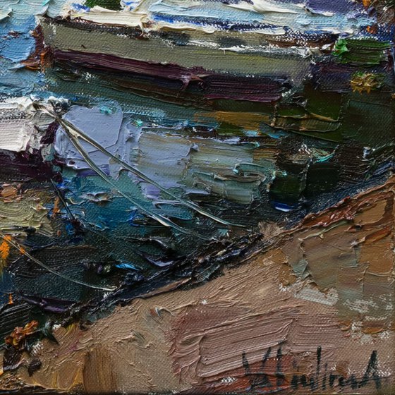 Boats in the bay - Original oil painting