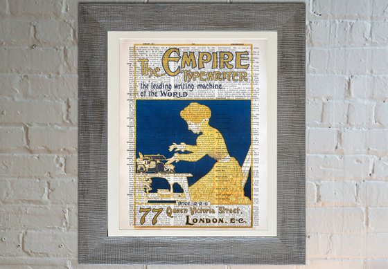 The Empire Typewriter - Collage Art Print on Large Real English Dictionary Vintage Book Page