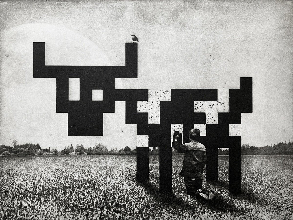 Surrealistic Animal Etchings & Engravings By Jaco Putker, 13 X 10, Block Bestiary24: The Milk Cow, Original Artwork