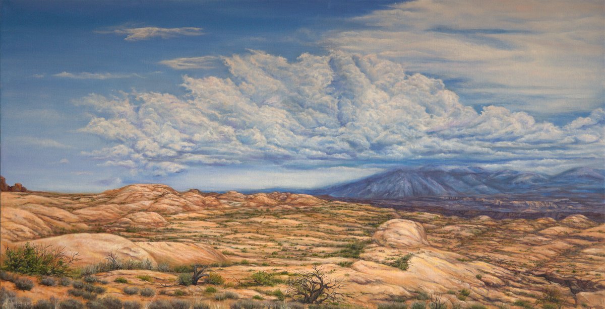 Photorealistic Landscape Oil Painting By Olena Nabilsky, 36 X 18", Sunny Valley, Original Artwork