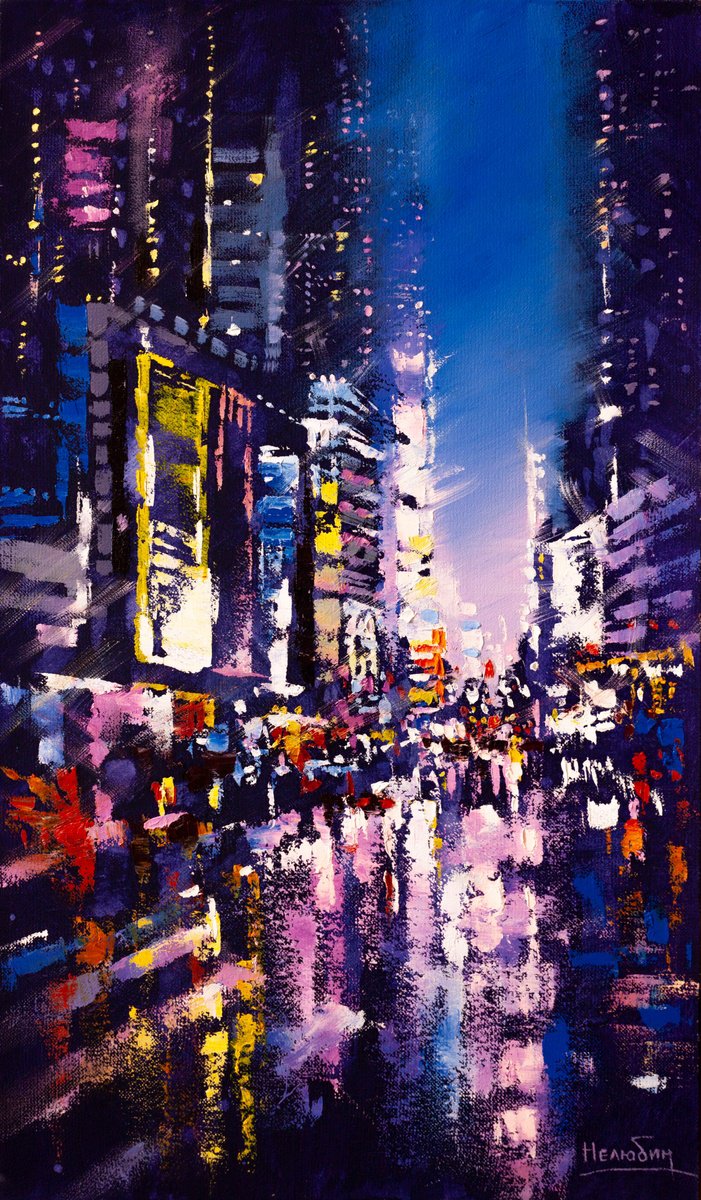 Night City Lights Oil Painting By Aleksandr Neliubin 