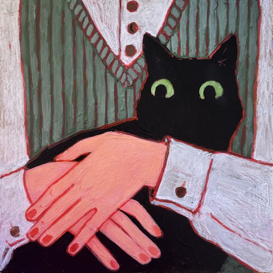 Woman with black cat