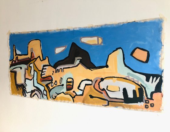 Landscape painting. View of the hills
