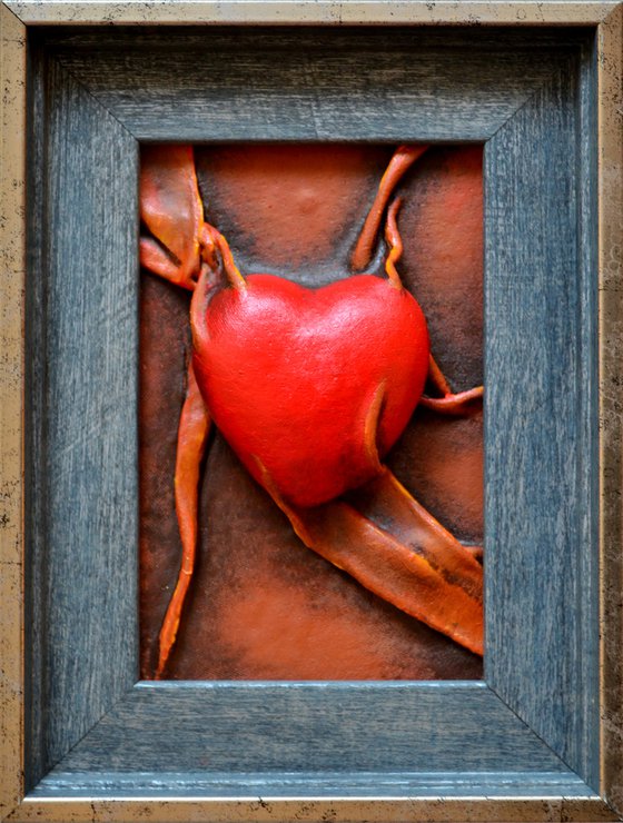 Lovers Heart 8 - Original Framed Leather Sculpture Painting Perfect for Gift