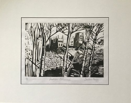 Durham Cathedral - linocut by Sandra Haney