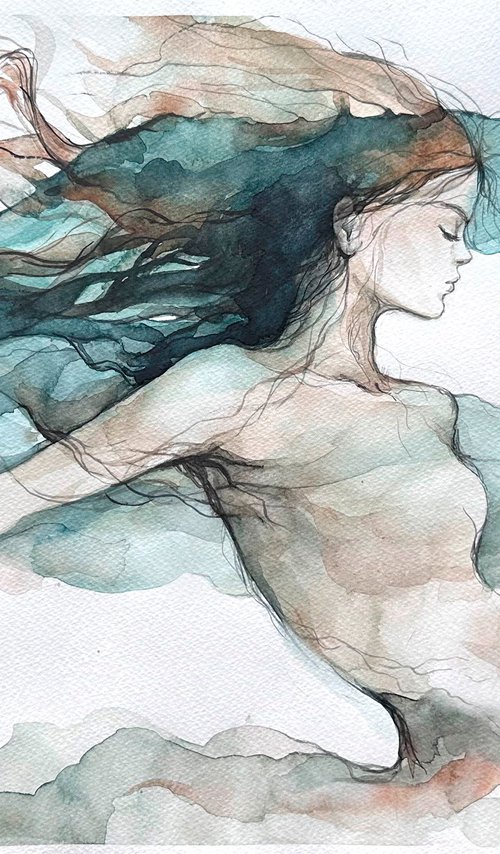Flowing Serenity Woman Dreamy Nature by Julia Shilo
