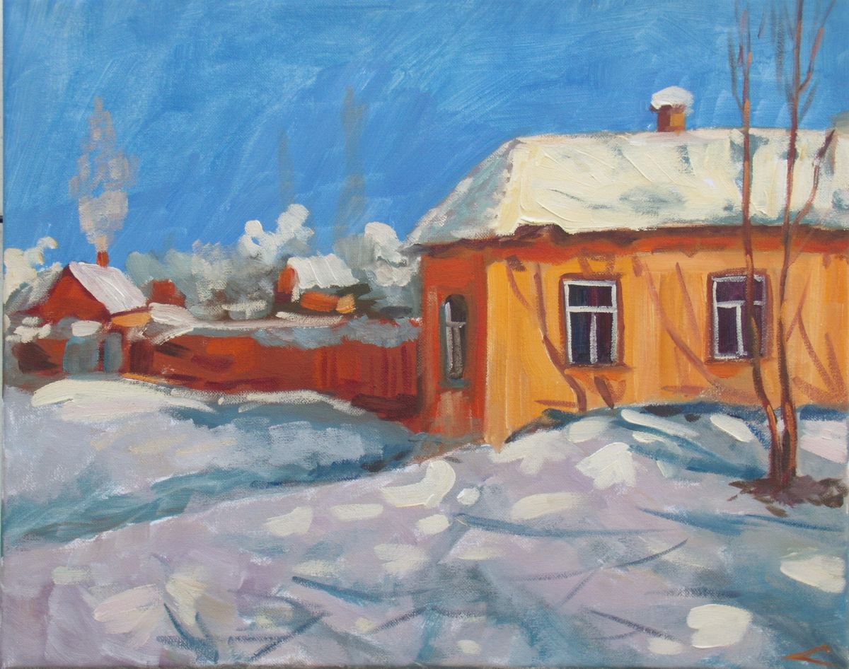 House In Snow By Elena Sokolova, 20 X 16, Artwork For Sale On Artfinder