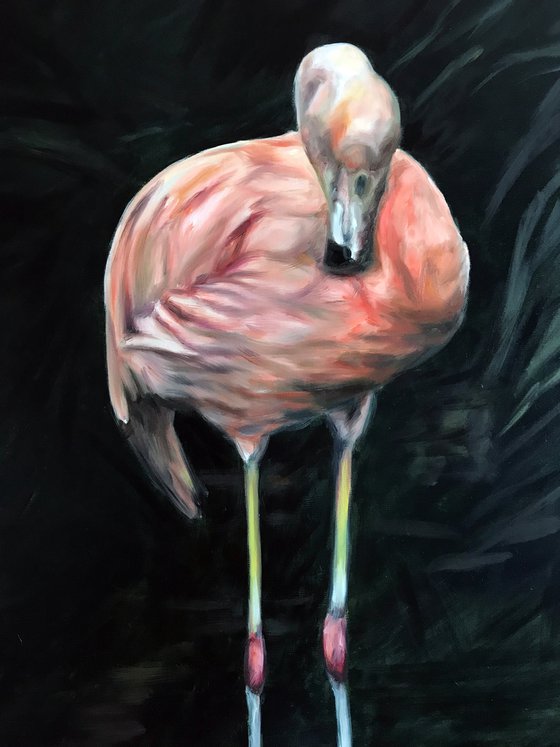 Oil painting "Flamingo Family" 130 * 100 cm