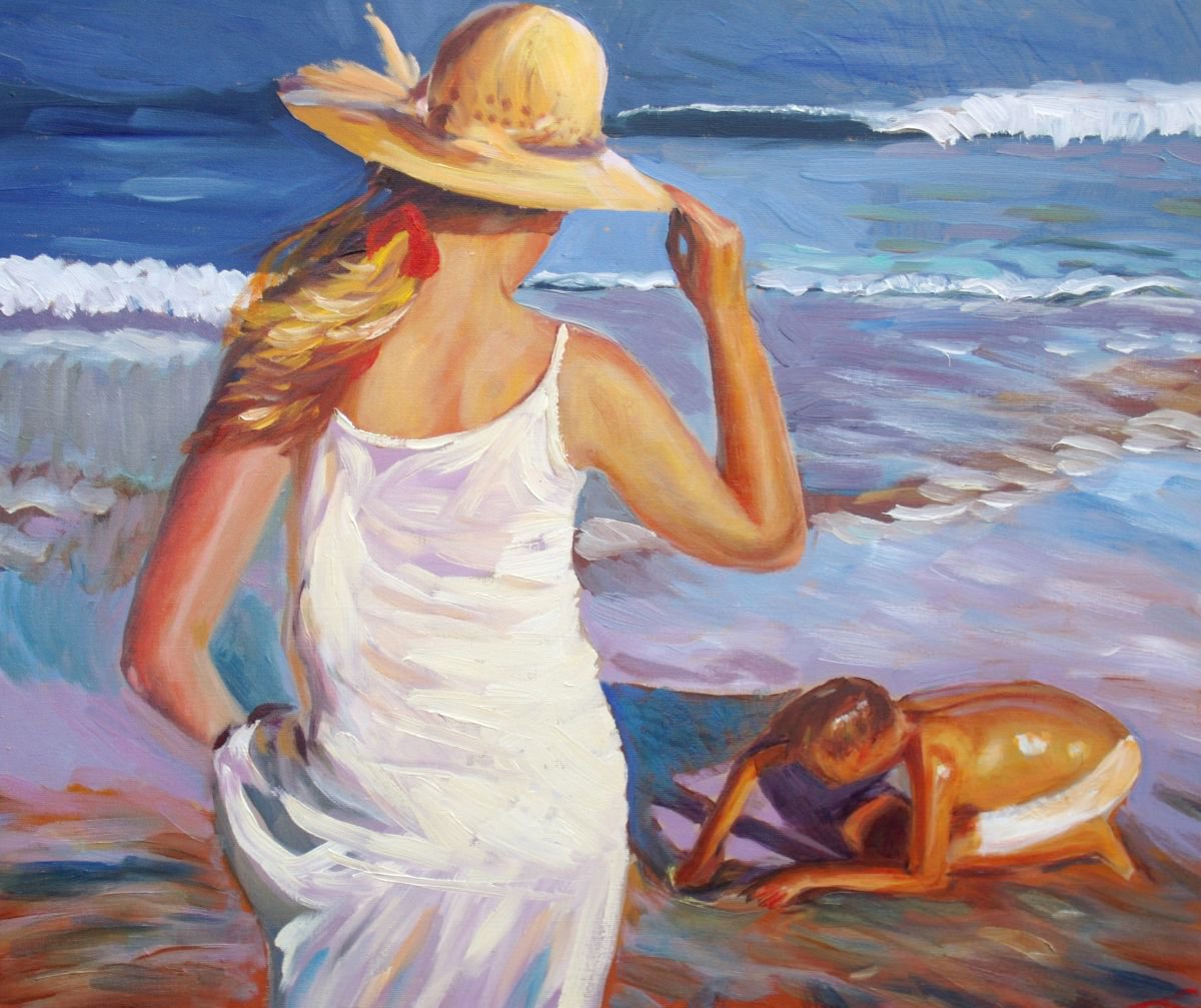 At The Beach By Elena Sokolova, 24 X 20, Artwork For Sale On Artfinder