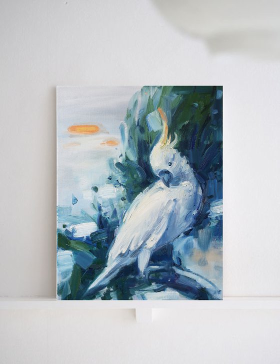 Bird White parrot Oil painting