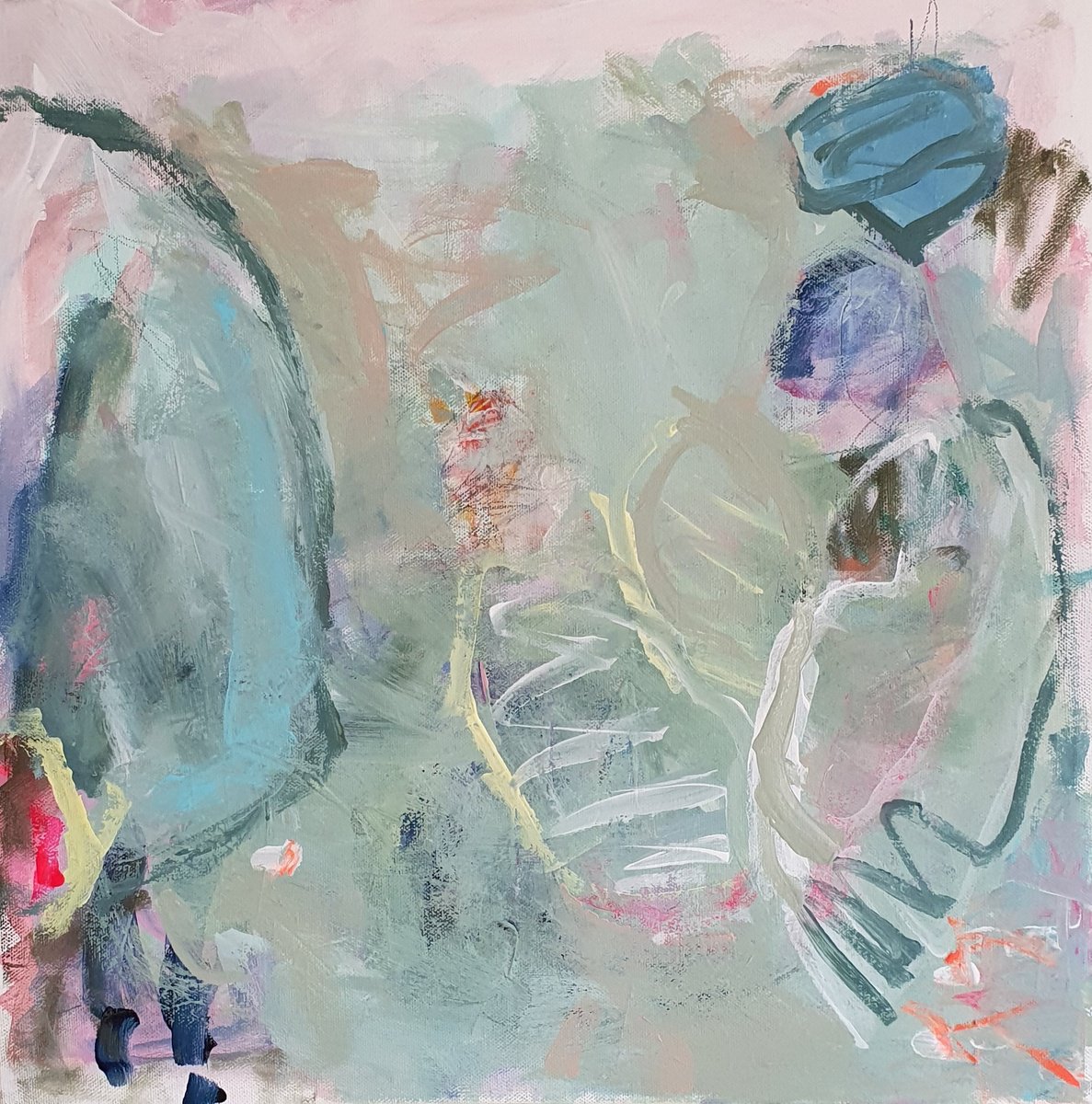 Organic Abstract Acrylic Painting By Jutta Widrinsky, 16 X 16", Sweet Summerbreeze, Original Artwork