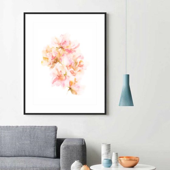 Abstract watercolor floral painting, loose flowers Spring blossom