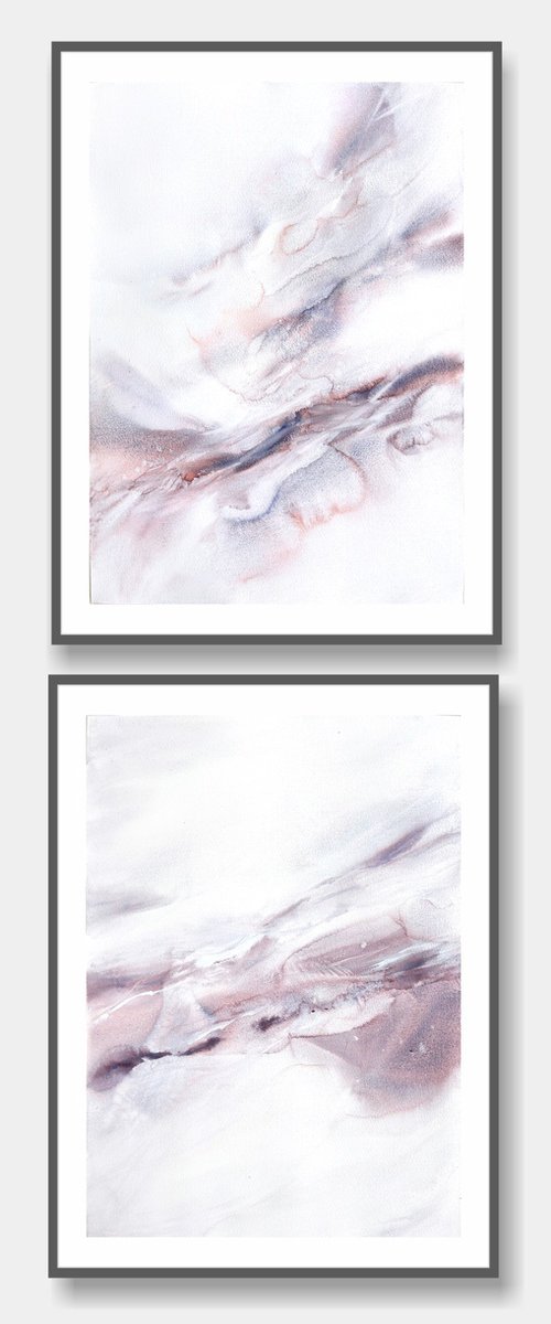 Pink abstract painting Diptych by Olga Grigo