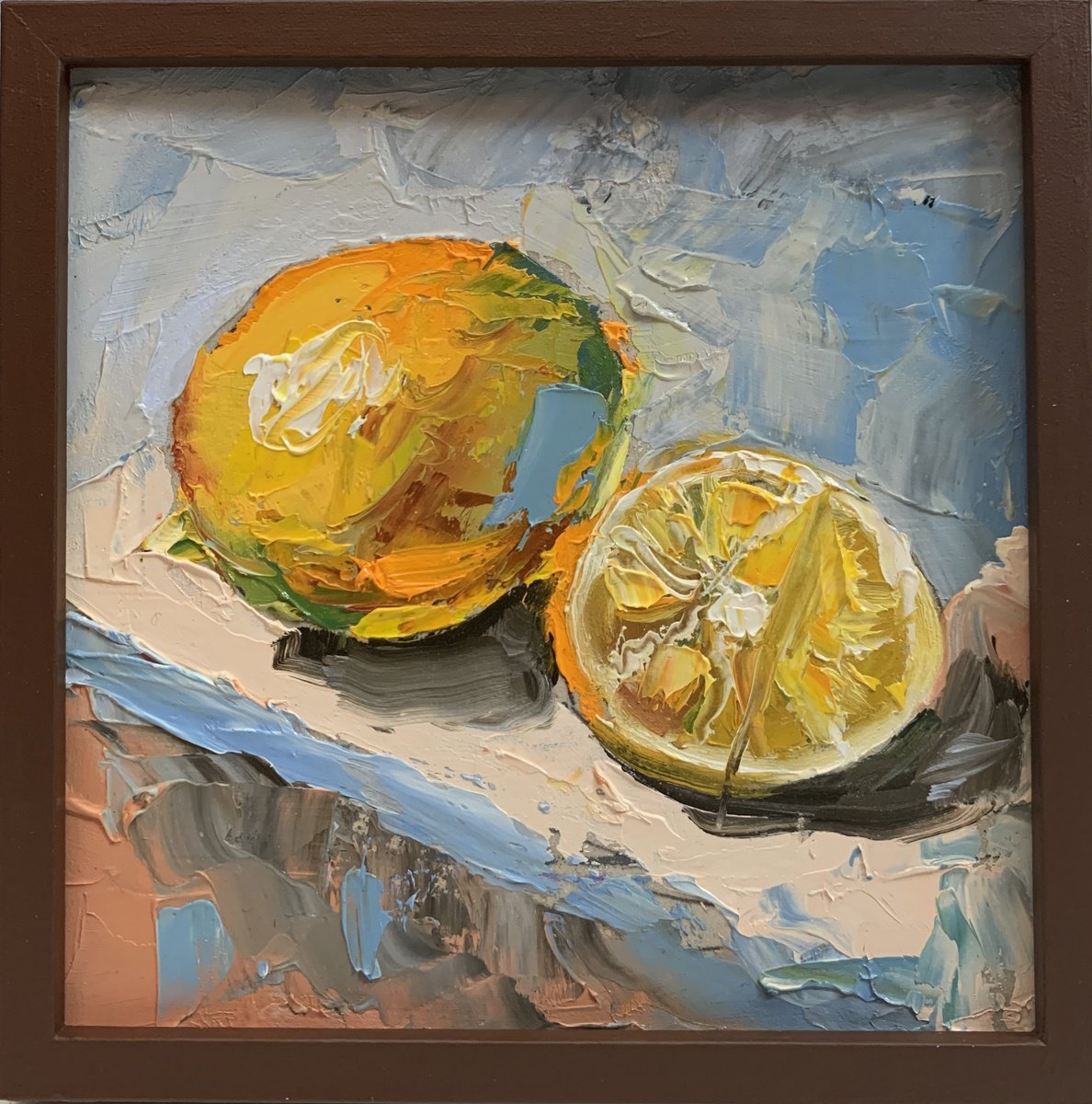Expressive Still Life Oil Painting By Vita Schagen, 6 X 6", Lemons Delight., Original Artwork