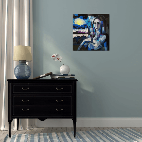 Night (60x60cm,  oil painting, ready to hang)