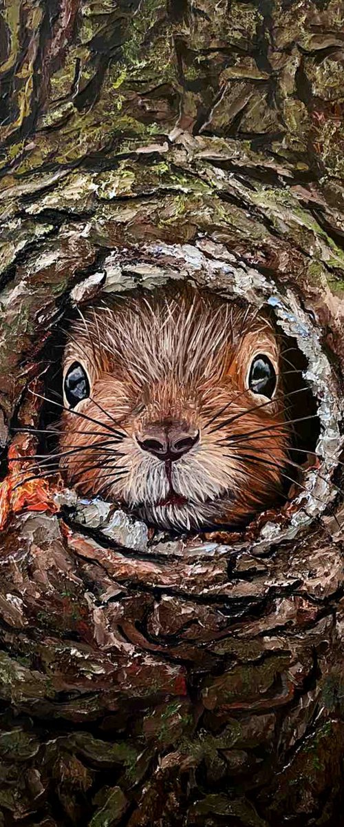 Squirrel in a hollow by Elena Adele Dmitrenko