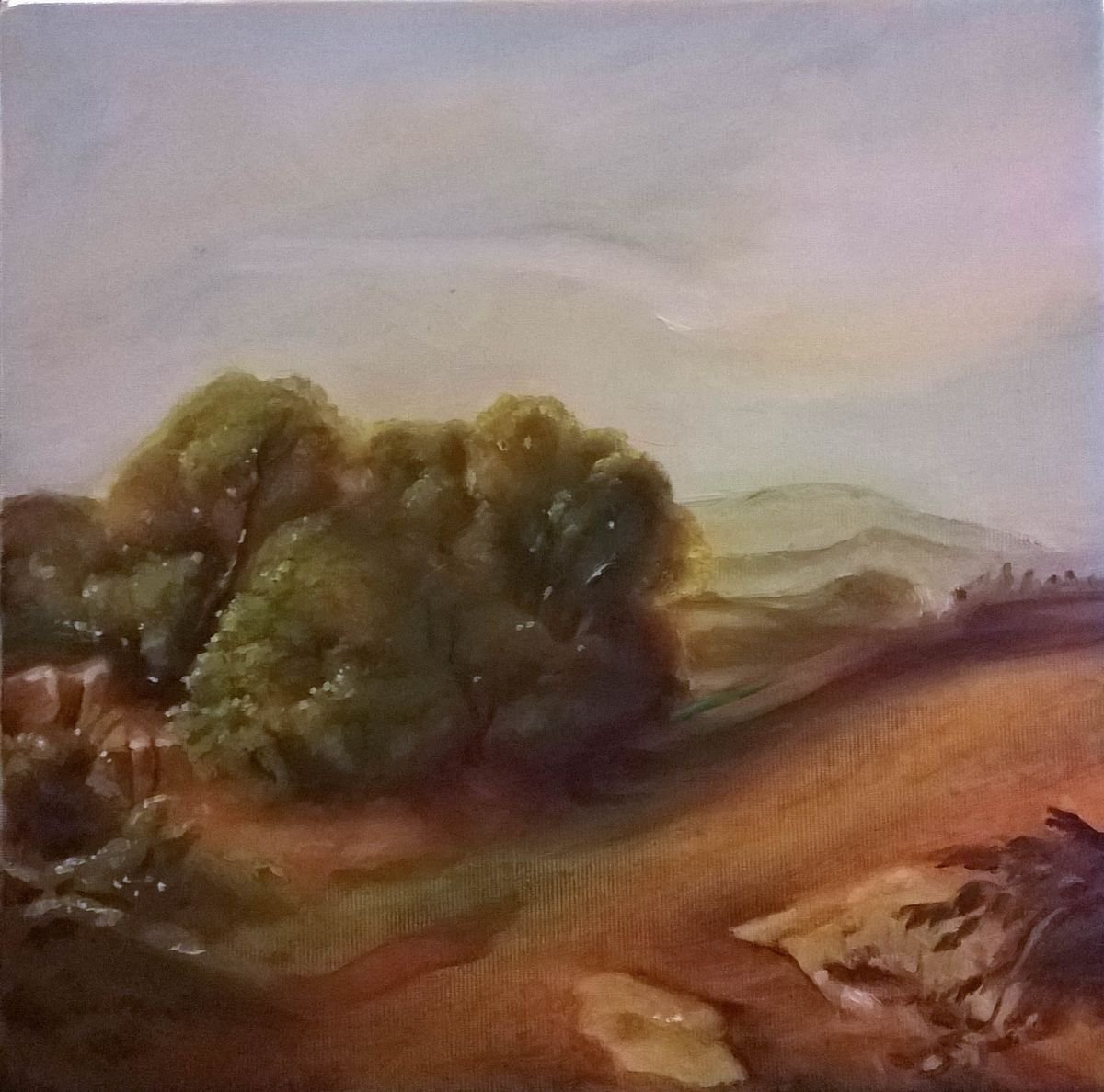 Expressive Landscape Oil Painting By Viktoria Deri, 12 X 12", Tree Landscape, Original Artwork