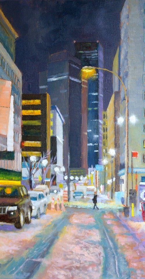 New York, Winter Night Street by Juri Semjonov