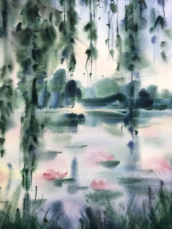 Old pond. one of a kind. original painting. gift.