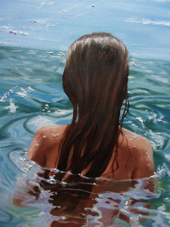 " COLD WATER " 50 x 70 cm SWIMMING POOL original painting  PARADISE GIFT MODERN URBAN ART OFFICE ART DECOR HOME DECOR GIFT IDEA