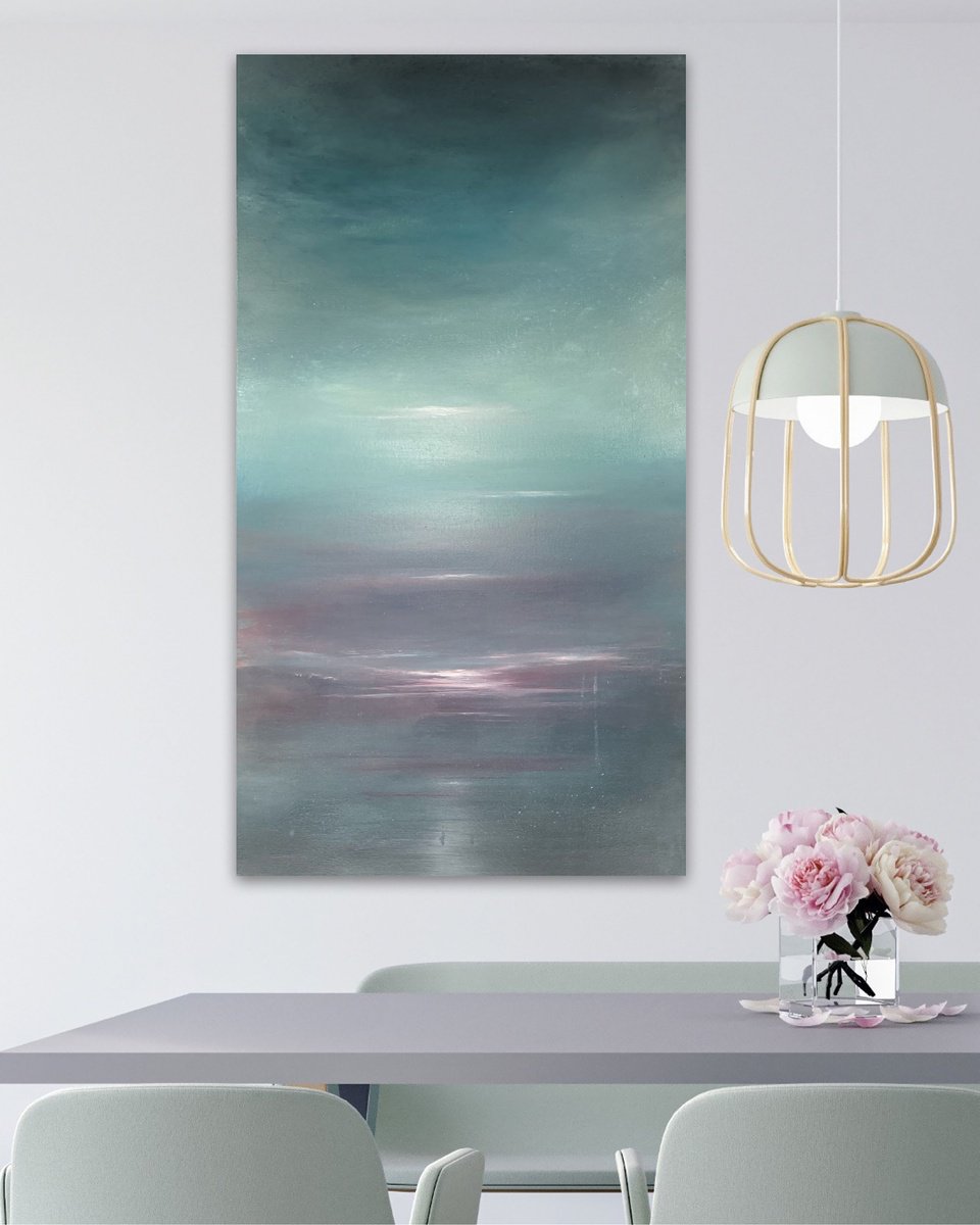 Expressive Landscape Acrylic Painting By Suzanne Williams, 20 X 39", Magenta, Original Artwork