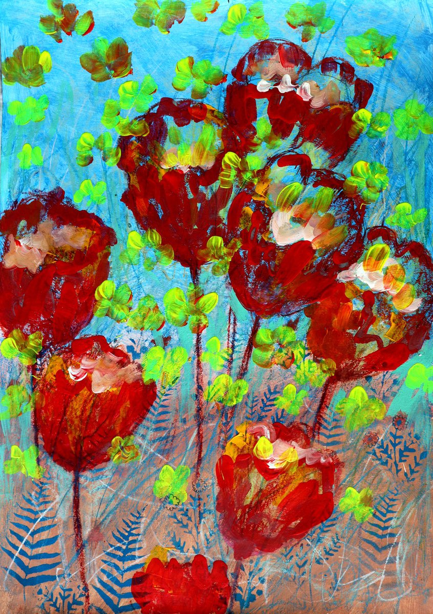 Impressionistic Botanical Acrylic Painting By Rakhmet Redzhepov, 17 X 23", Fantasy With Flowers 289, Original Artwork