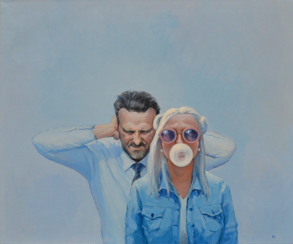 Impressionistic Portrait Oil Painting By Oleg Kateryniuk, 39 X 47", Dubble Bubble, Original Artwork