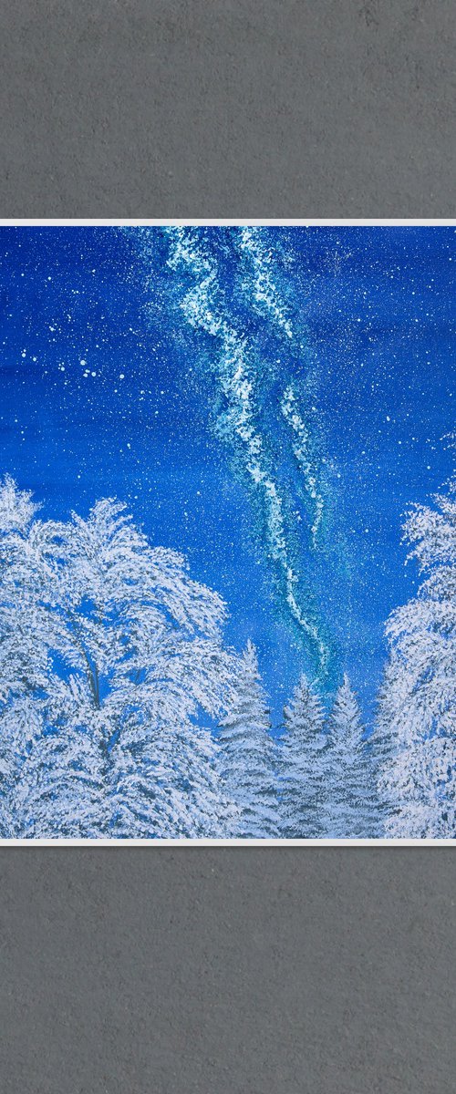 Snowy forest december night by Rimma Savina