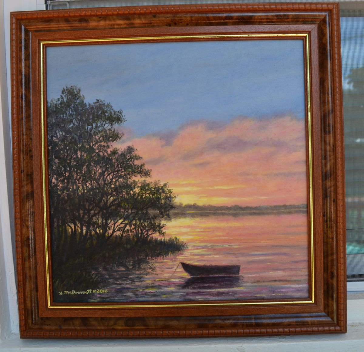 Impressionistic Landscape Oil Painting By Kathleen Mcdermott, 19 X 19", Ashore At Dusk # 3, Original Artwork