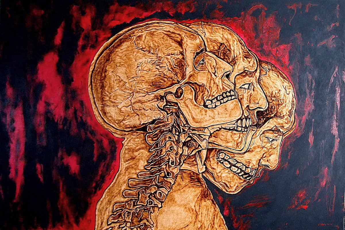 Expressive Abstract Painting By Milis Pyrography, 28 X 20", Id - Ego - Super-Ego, Original Artwork