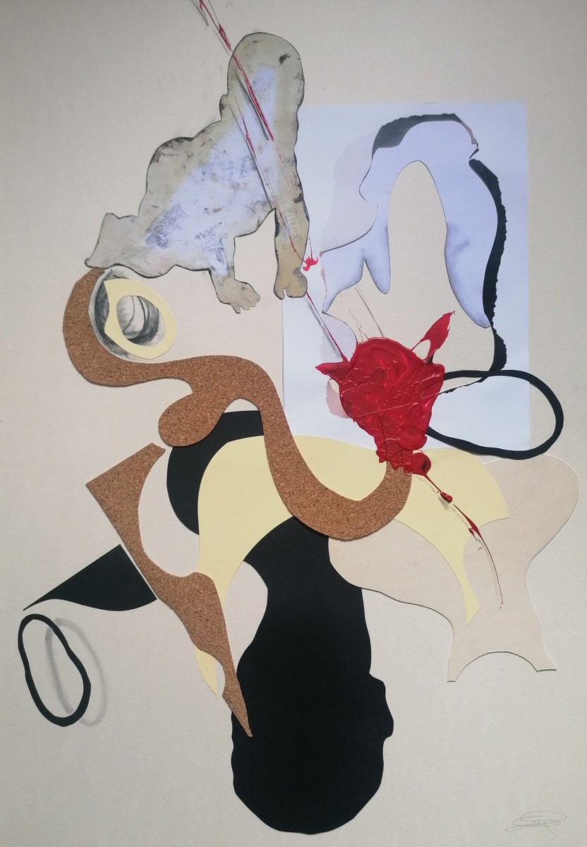 Surrealistic Abstract Acrylic Painting By Stefano Mazzolini, 28 X 39", Frusa, Original Artwork