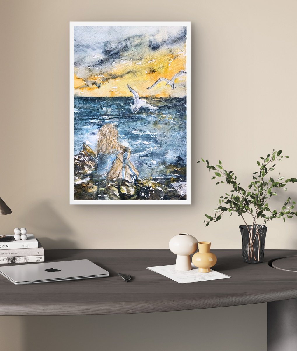 Impressionistic Landscape Watercolour By Snezana Djordjevic, 9 X 14", Beyond The Horizon, Original Artwork