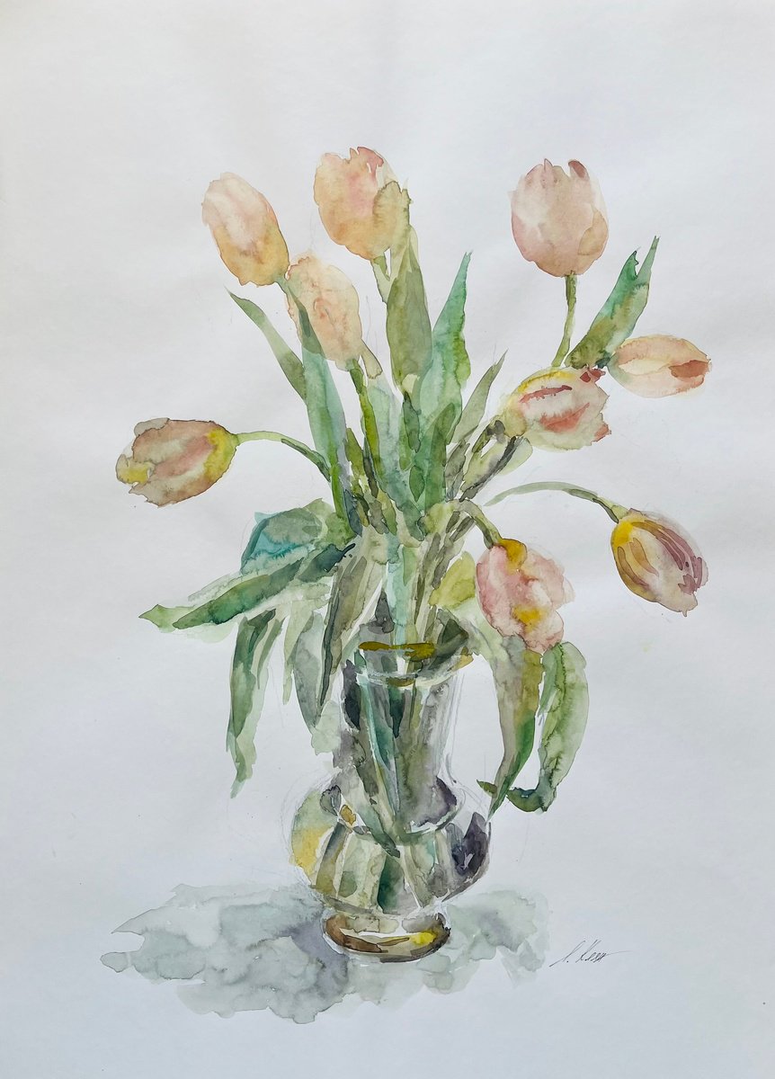 Impressionistic Botanical Watercolour By Elena Klyan, 22 X 30, Tupips 55X75 Cm 2025, Original Artwork